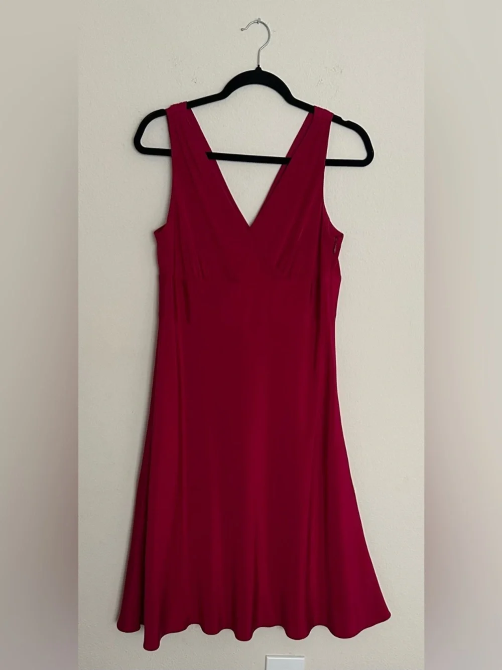 J. Crew 100% Silk Vibrant Pink Sleeveless V-Neck Midi Dress